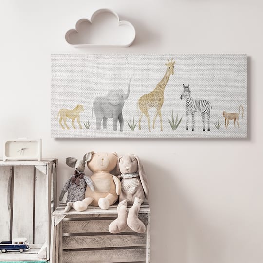 Stupell Industries Adorable Jungle Animals Wildlife Illustration Elephant Giraffe Canvas Wall Art